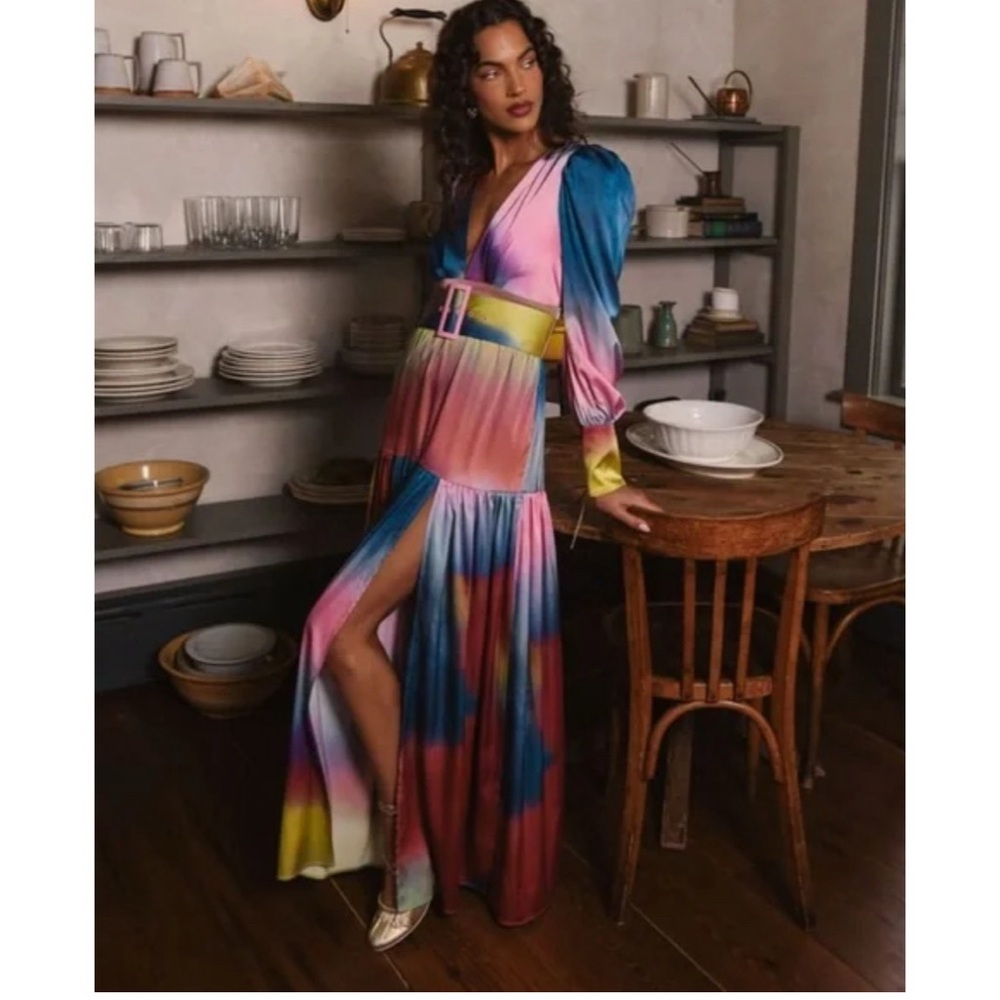 Hutch Malta Pleated Colorblock Maxi Dress with Belt NWT